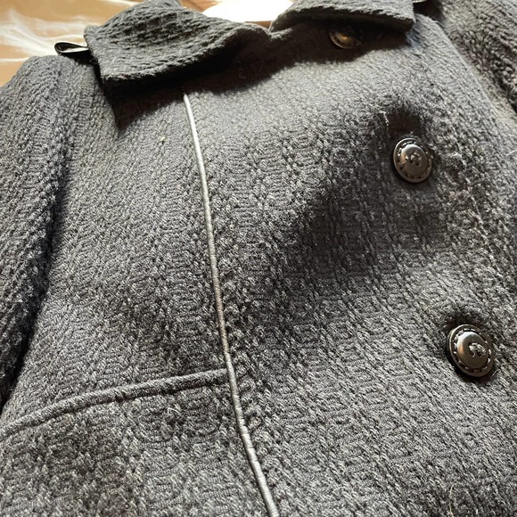 Mackage Black Wool Peacoat M Leather Pea Coat - Picture 5 of 9